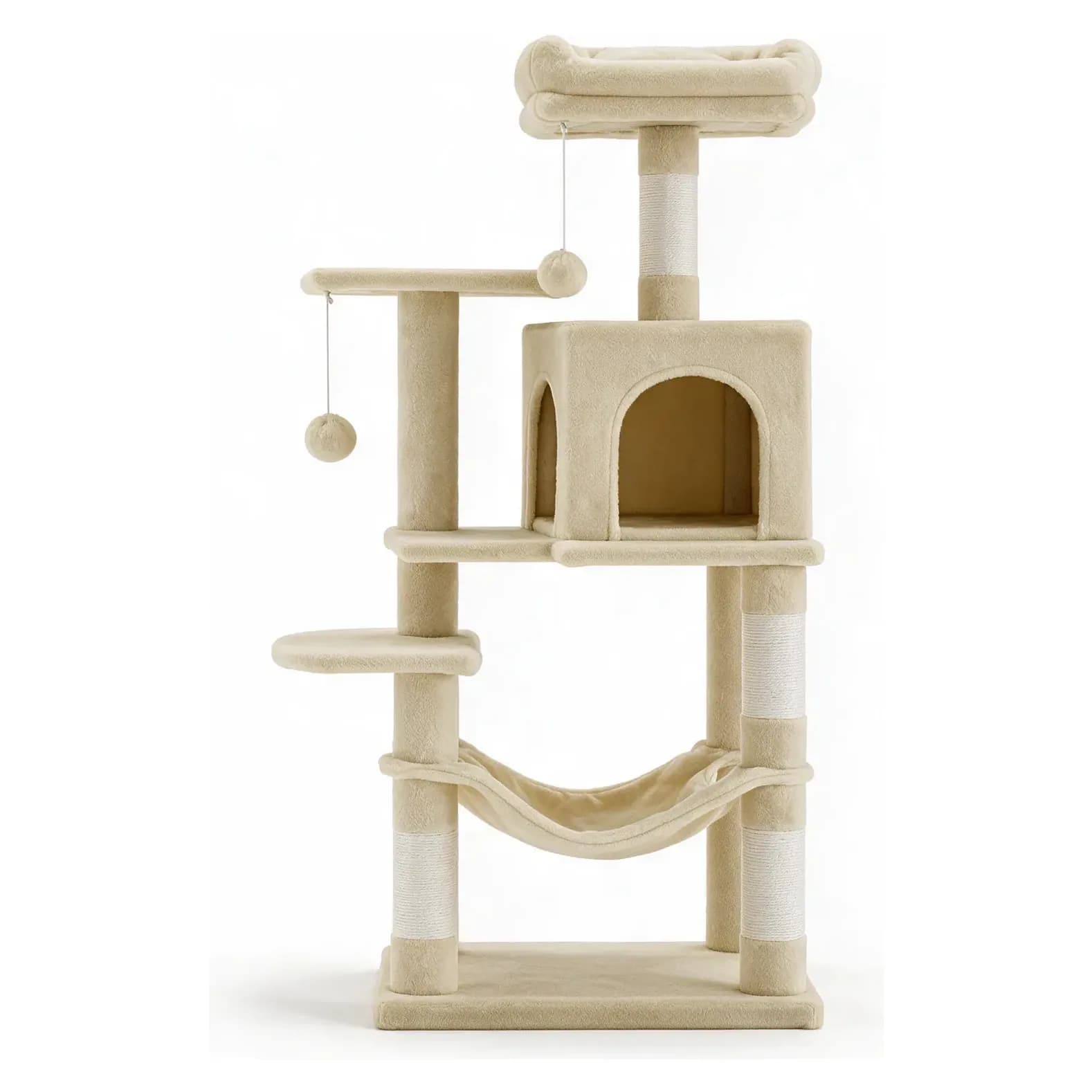 Arbre à chat Everest en tissu peluche beige, décliné en cinq coloris