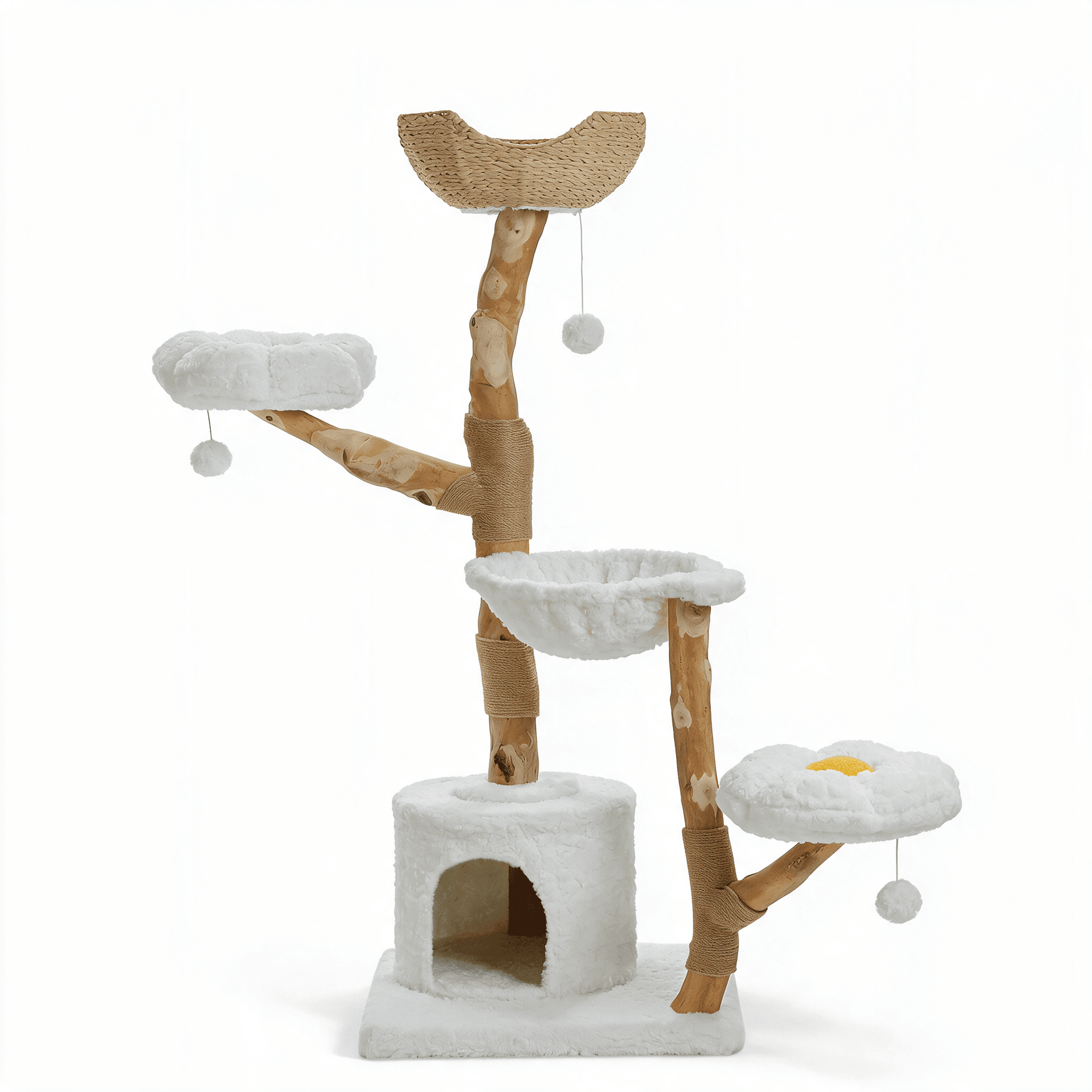 Arbre à chat en bois clair avec colonne sisal