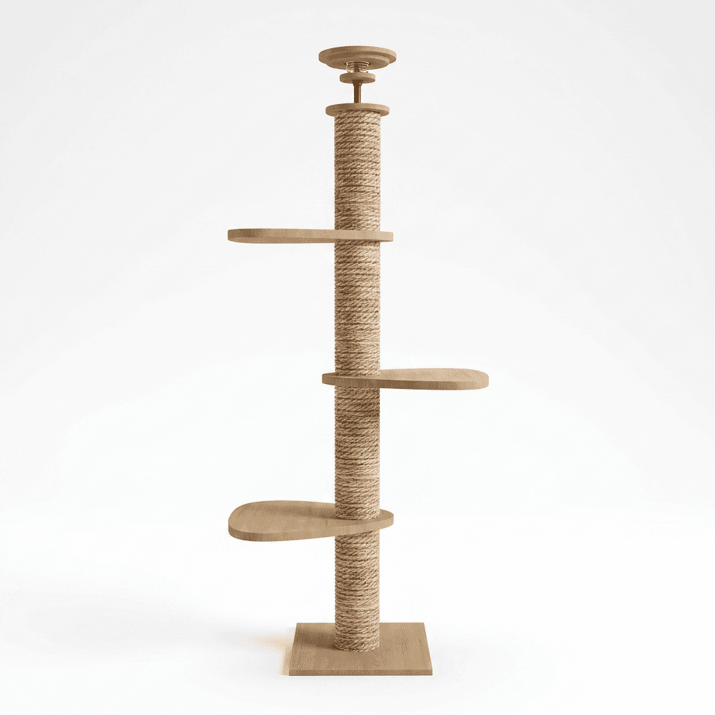 Arbre à chat Chênaie - vue de face, bois clair et sisal