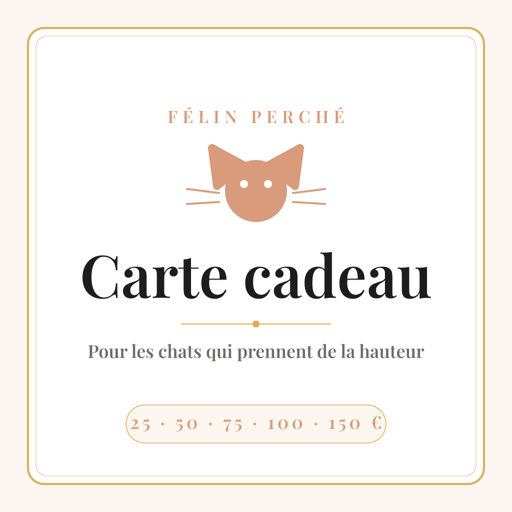 Carte cadeau Félin Perché sur fond clair, à offrir pour choisir son arbre à chat