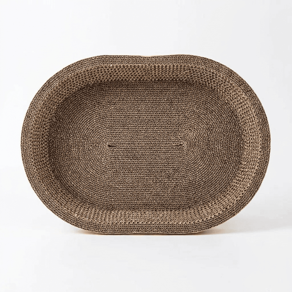Griffoir pour chat Griffik - vue de face, griffoir plat ovale en carton ondulé