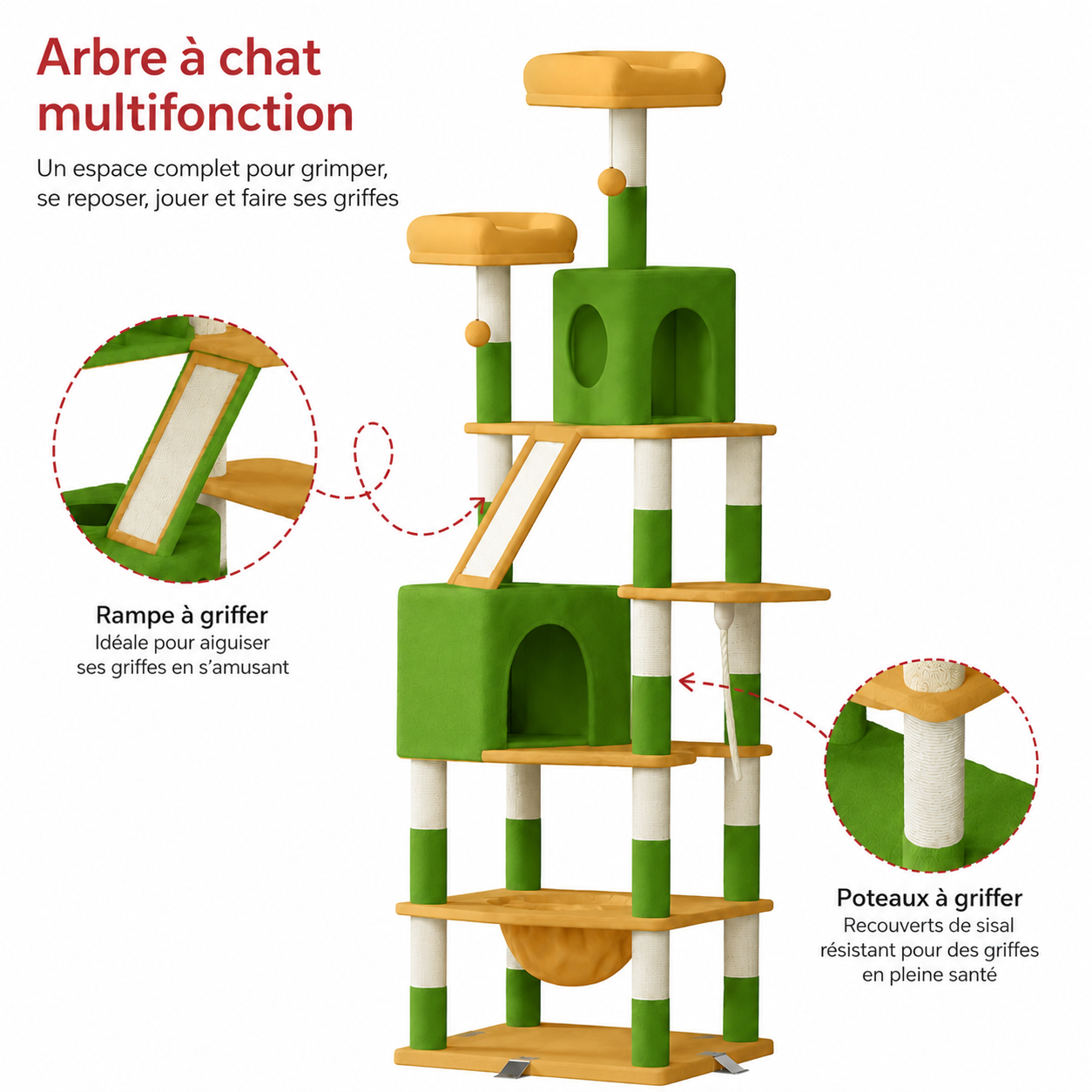Arbre à chat Cascade vert - vue 2