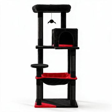 Arbre à chat Halloween noir et rouge - packshot fond blanc