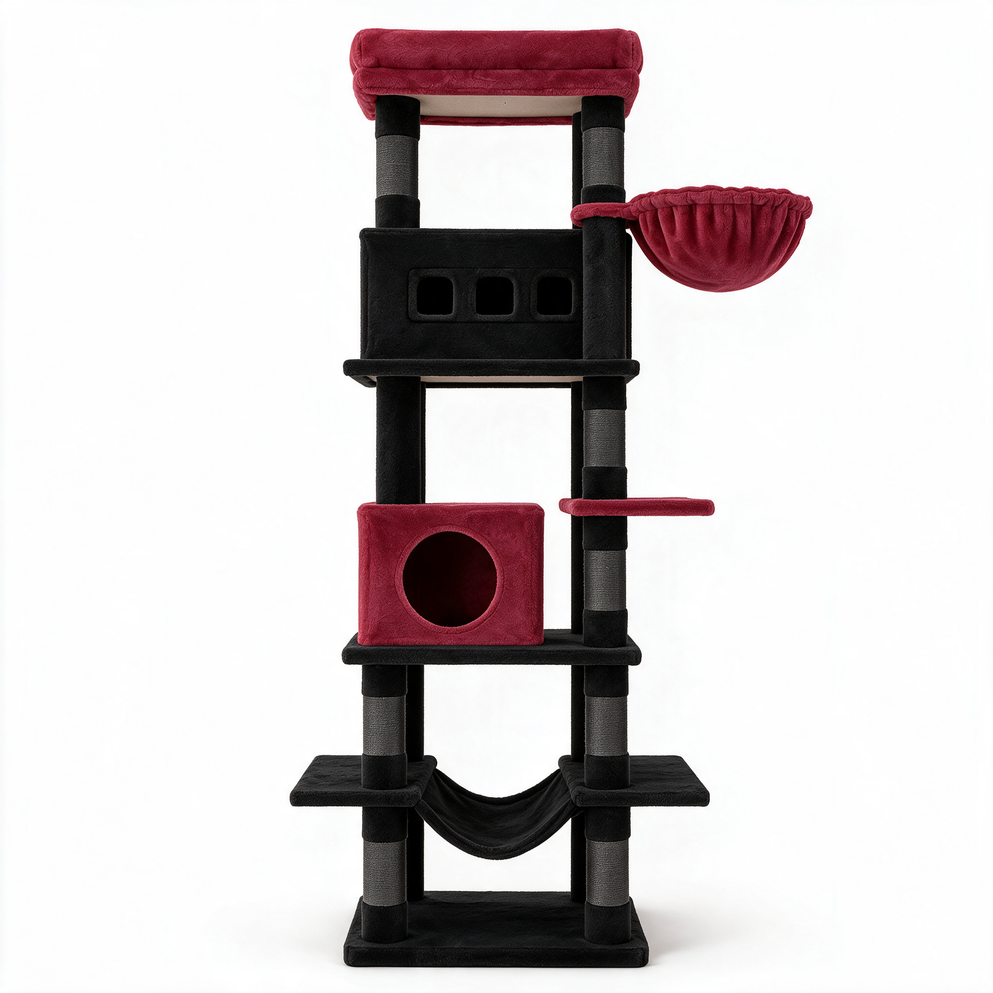 Arbre à chat Onyx noir et rouge - packshot fond blanc