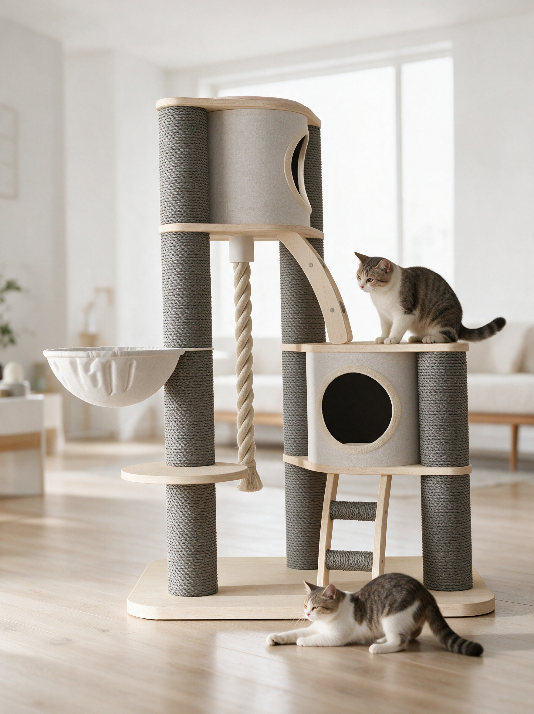 Arbre à chat Lumio scandinave dans un salon