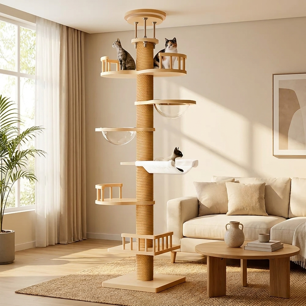 Arbre à Chat Majestik - mise en scène salon avec chats