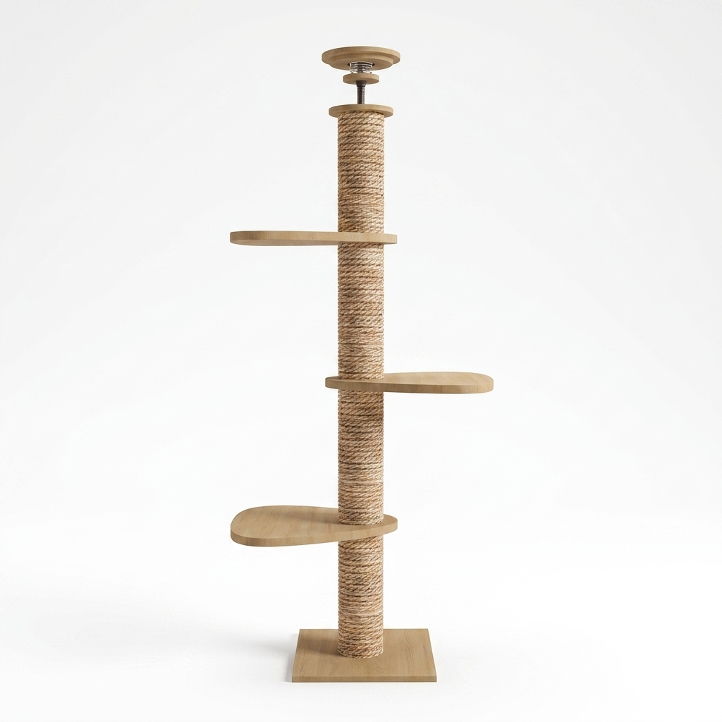 Arbre à chat Chênaie - vue de face, bois clair et sisal