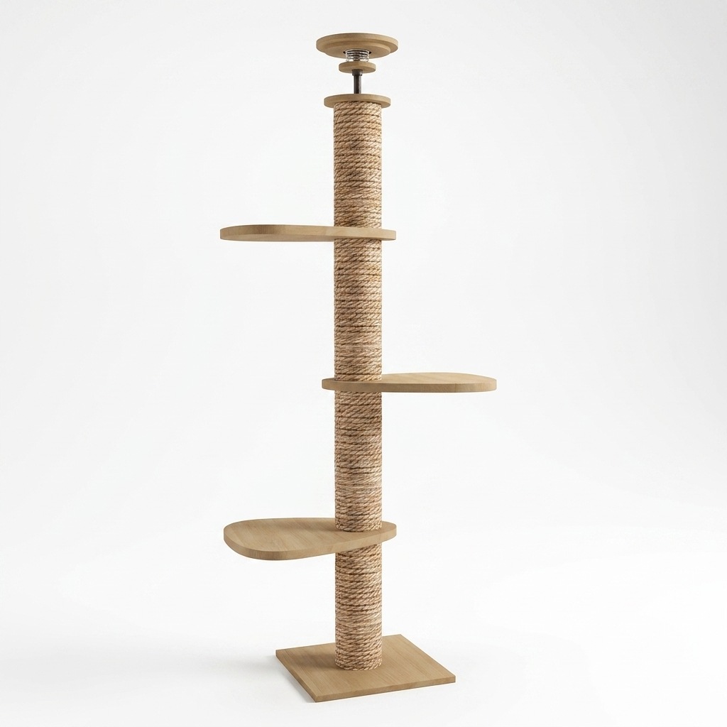 Arbre à chat Chênaie - vue 3/4, bois clair et sisal