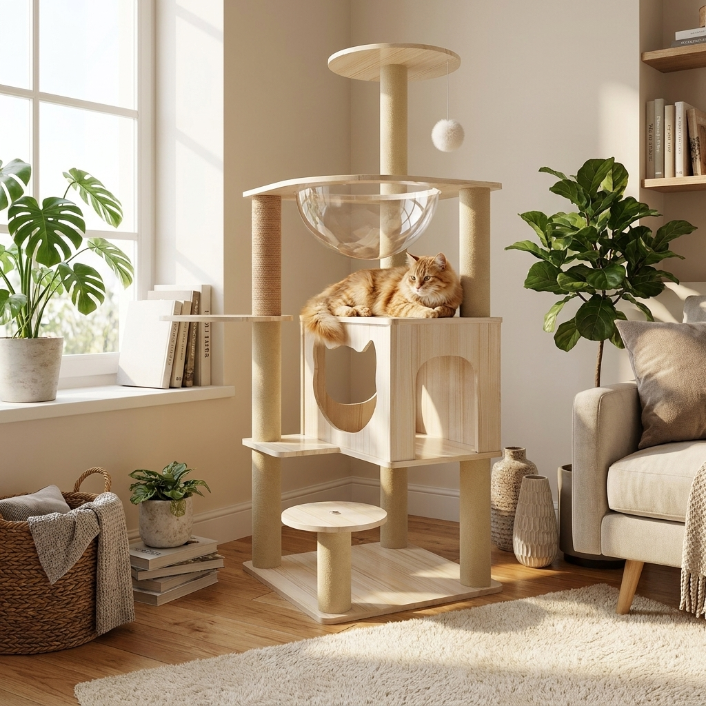 Arbre à chat Linéa - en situation dans un salon cosy