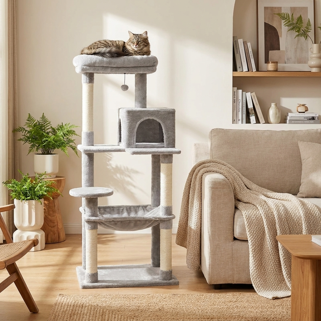 Arbre à Chat Velours - mise en scène salon cosy