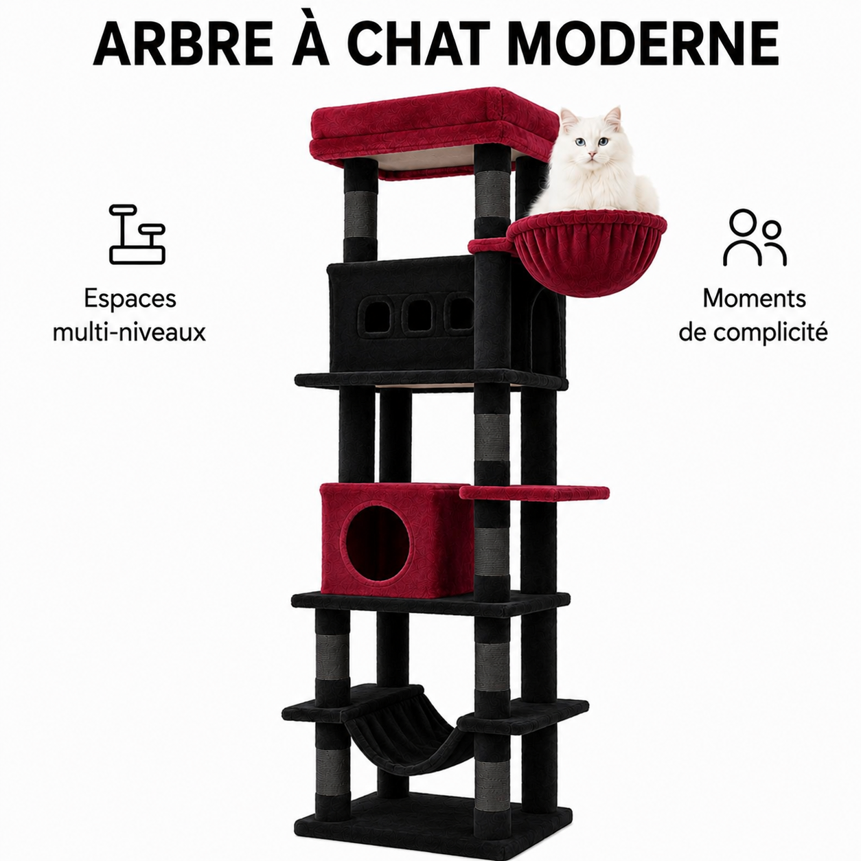 Arbre à chat Onyx noir et rouge - vue 2
