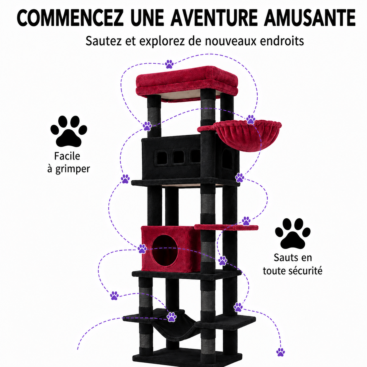 Arbre à chat Onyx noir et rouge - vue 3